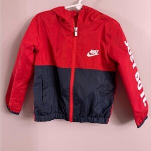 Nike Toddler Windbreaker Jacket Red Navy Hooded Zip 3T 2–3Y